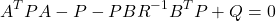 \begin{equation*} A^T P A - P - P B R^{-1} B^T P + Q = 0 \end{equation*}