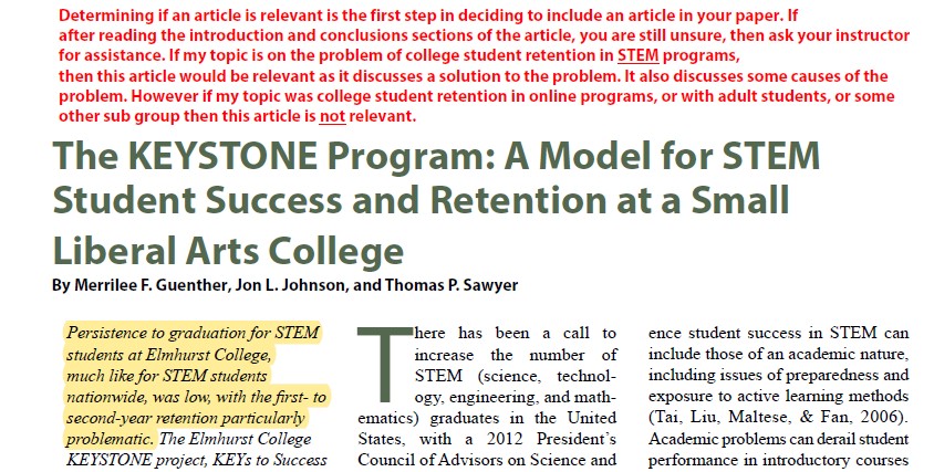 Annotated article discussing relevancy