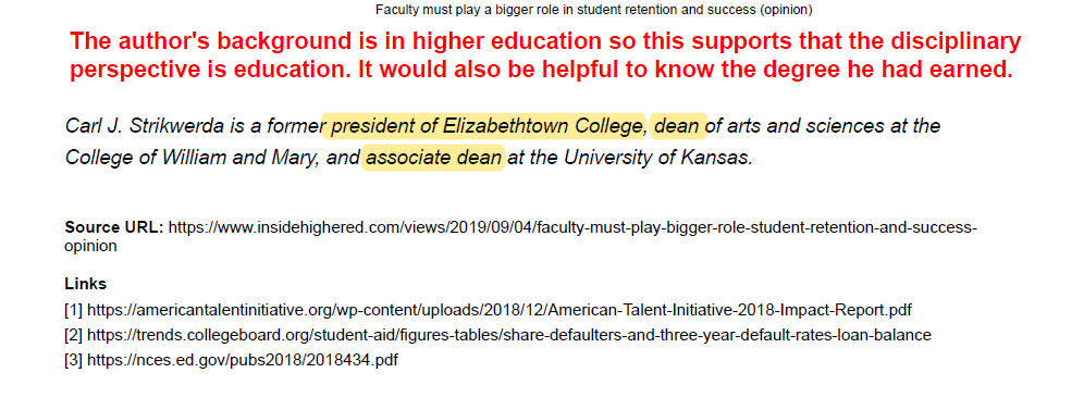 Non peer reviewed article showing the author's credentials