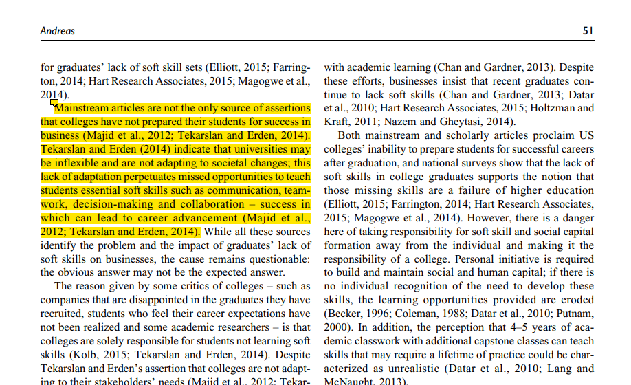 Screenshot of an article with relevant sections highlighted