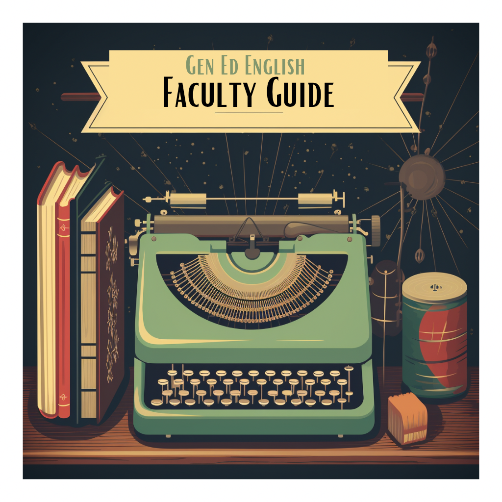 book cover with typewriter and books and the text "Gen Ed English Faculty Guide"