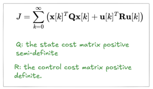 LQR cost objective function based on the discrete state space