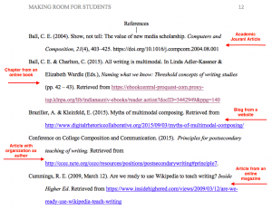 An image of an APA Reference page with instructional comments attached