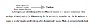 An image that shows how Heading 1 will appear in an APA paper