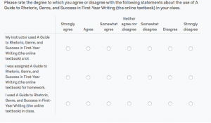 An image of Likert-Scale survey items as found in a sample survey