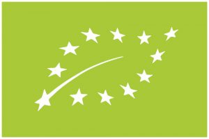 The European Organic logo consists of 12 white stars in a leaf shape on a green background.