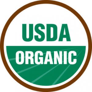 USDA Organic Logo with green USDA on white and white "organic" on green all inside a green circle.
