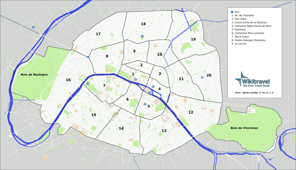 map of Paris arrondissements