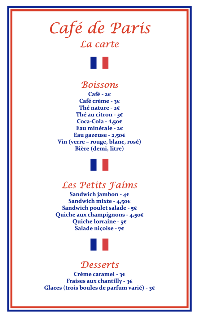 French café menu